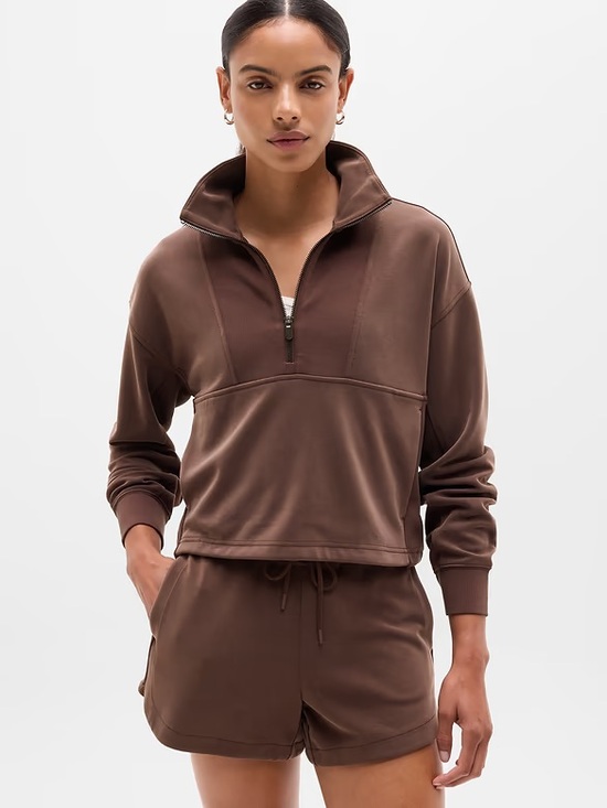 Athleta Tops - Athleta Seasoft Rib 1/4 Zip Popover Brown Size Small Suede Soft